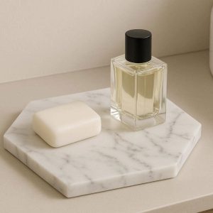 Minimalist Natural Marble Hexagon Decorative Tray For Bathroom Vanity Soap And Perfume Storage