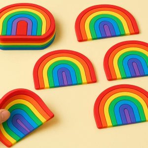26 Colorful Rainbow Silicone Coaster Set For Kids And Fun Party Decor With Flexible Unbreakable Material