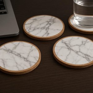 27 Marble Pattern Printed Cork Coasters For Elegant Office Desk Styling And Sophisticated Drinkware Base