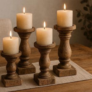 Rustic Wooden Candle Pillar Holder Set For Dining Table Warmth And Natural Earthy Home Styling