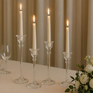 6 Clear Glass Taper Candle Holder Set For Formal Wedding Tables And Sophisticated Candlelight Dinner